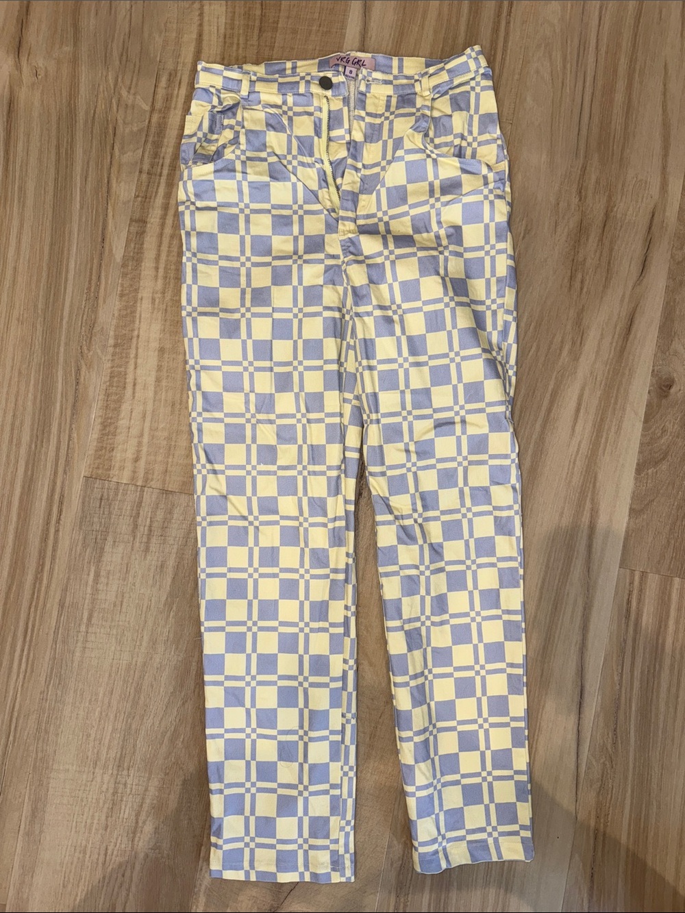 Vrg Girl Yellow & Lavender Check Ankle Pants